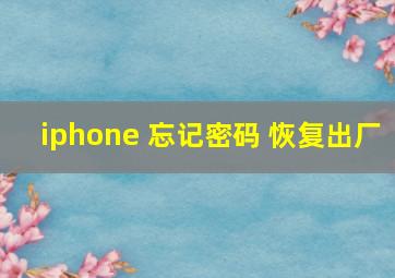 iphone 忘记密码 恢复出厂